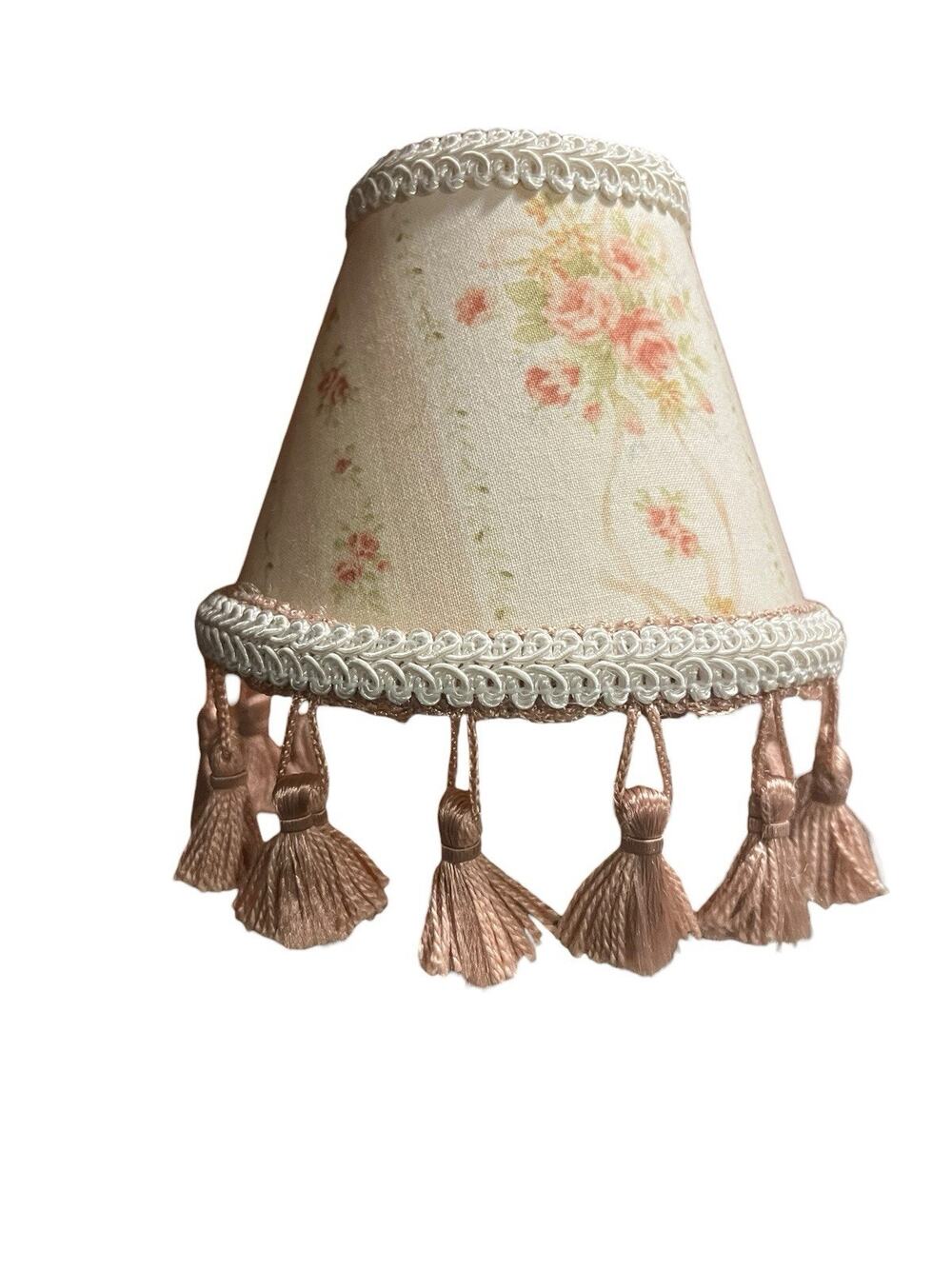 ONE Clip on Lamp Shade Pink Cabbage Roses Fabric Bell Shape 4 In T x 5 Wide